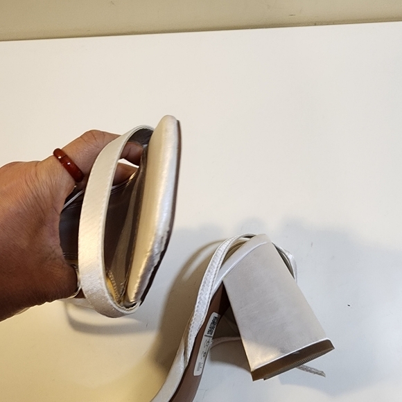 Asos White Satin Block heels Ankle Wrap sandals size 8 - Picture 9 of 14